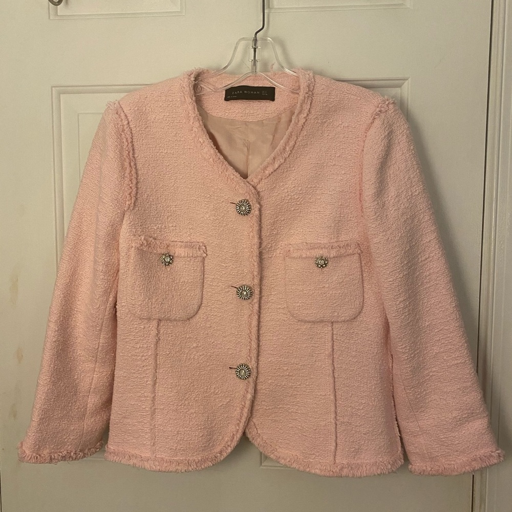 ZARA Medium Pink Tweed Blazer